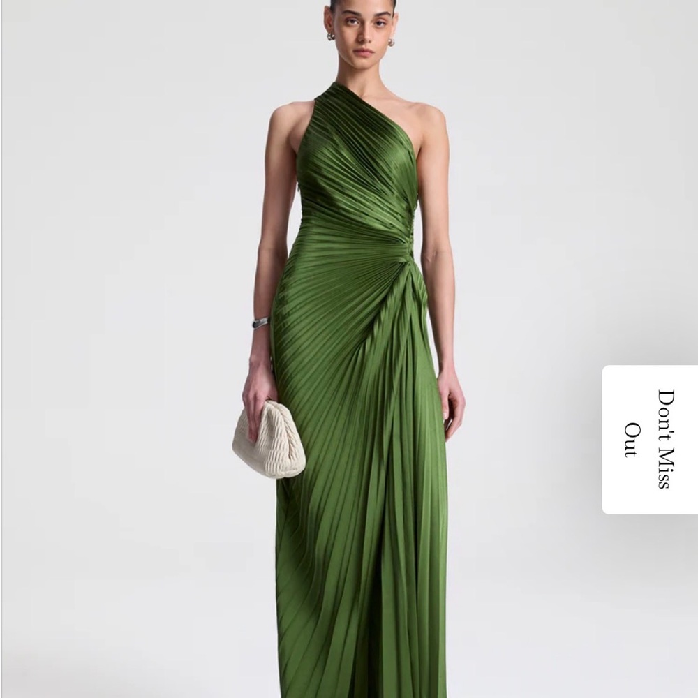 A.L.C. One-Shoulder Lara Pleated Gown in Ivy